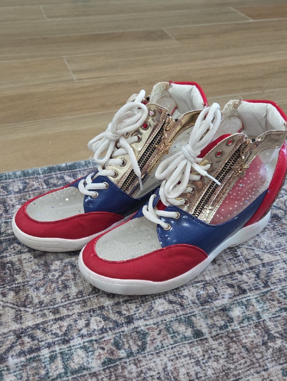 Red, Blue & Gold High-Top Sneakers